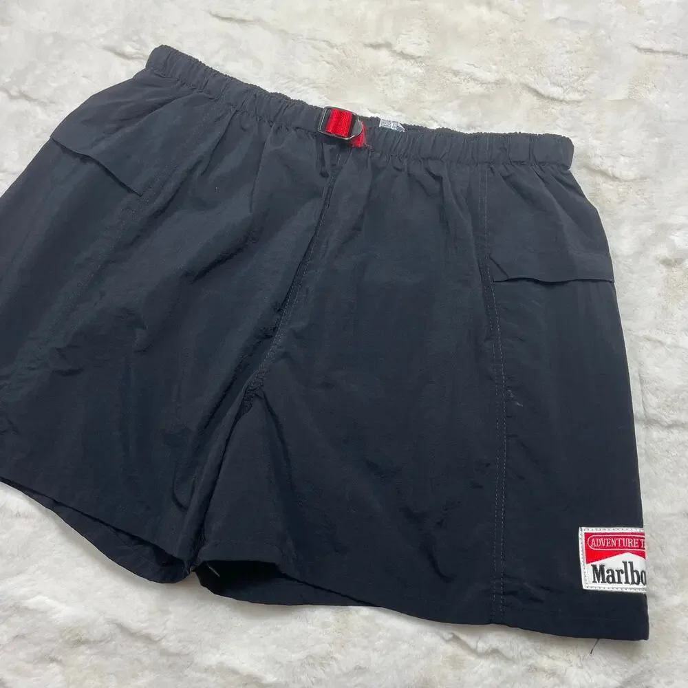 🔥Vintage Marlboro Swim Trunks Men’s Large Black Adventure Team Mesh Lined Beach